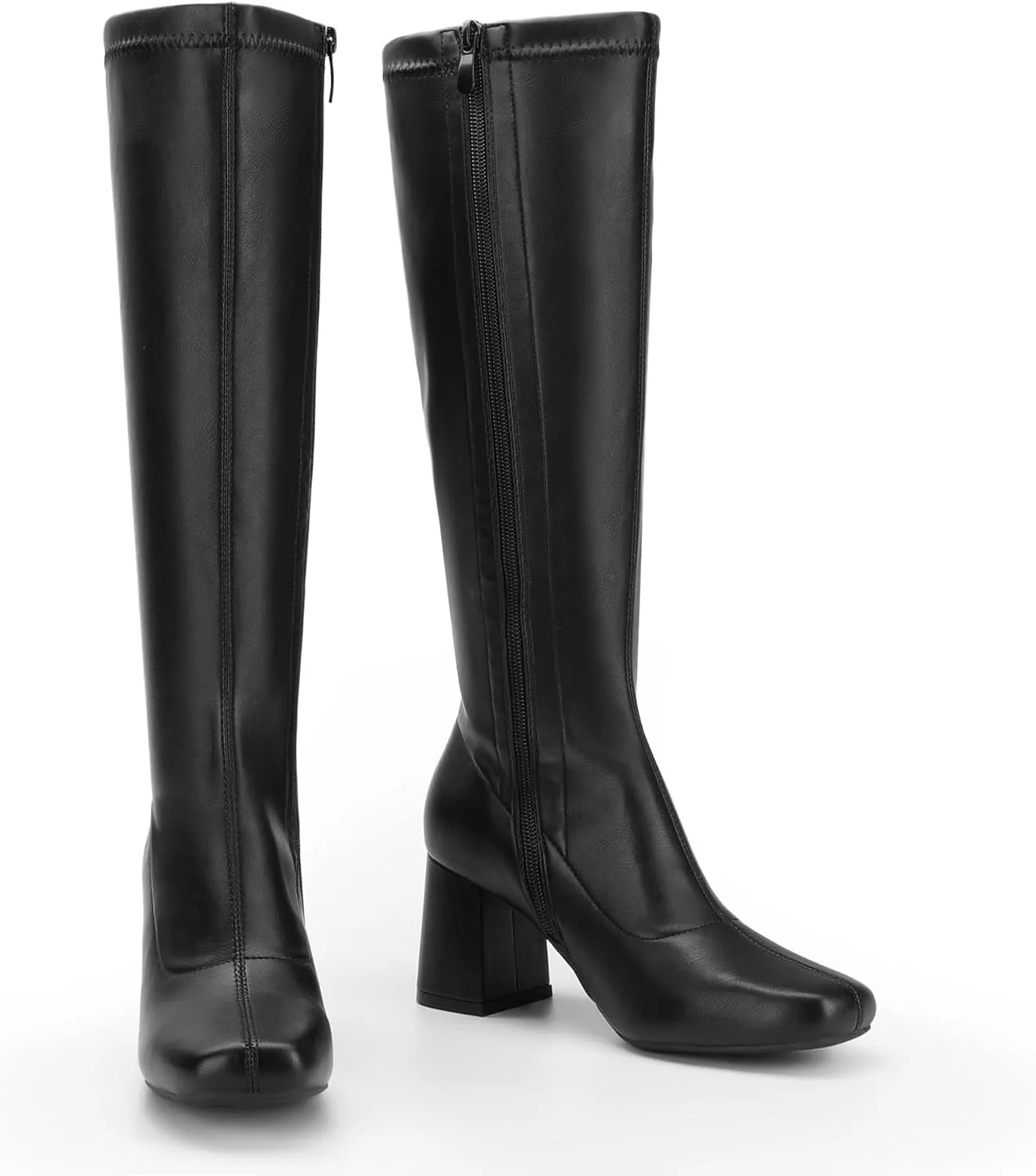 DREAM PAIRS Women's Gogo Boots, Square Toe Chunky Knee High Boots For Women