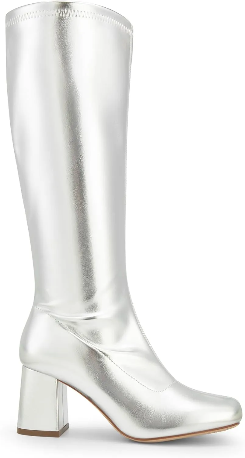 DREAM PAIRS Women's Gogo Boots, Square Toe Chunky Knee High Boots For Women