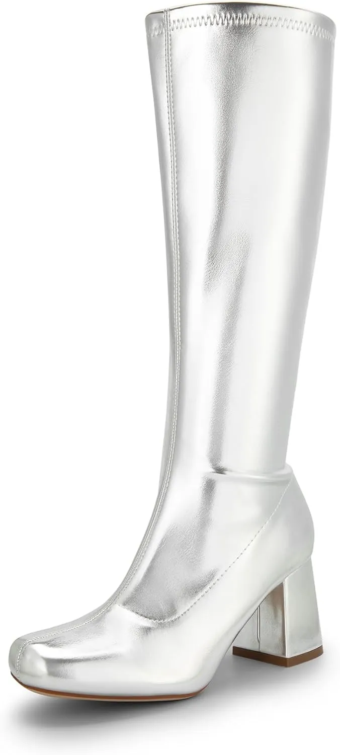 DREAM PAIRS Women's Gogo Boots, Square Toe Chunky Knee High Boots For Women