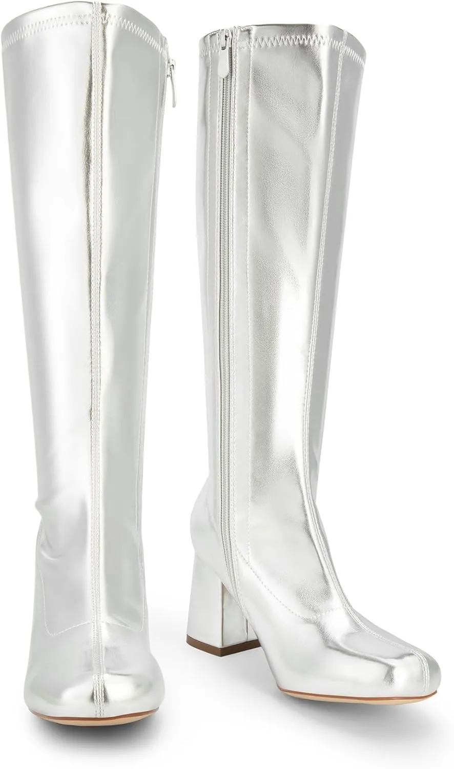 DREAM PAIRS Women's Gogo Boots, Square Toe Chunky Knee High Boots For Women