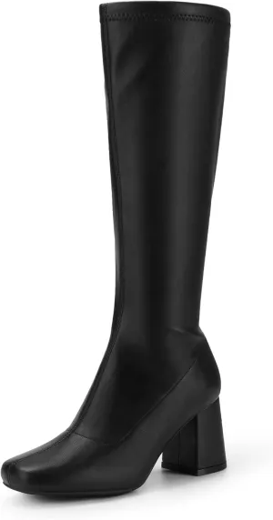 DREAM PAIRS Women's Gogo Boots, Square Toe Chunky Knee High Boots For Women
