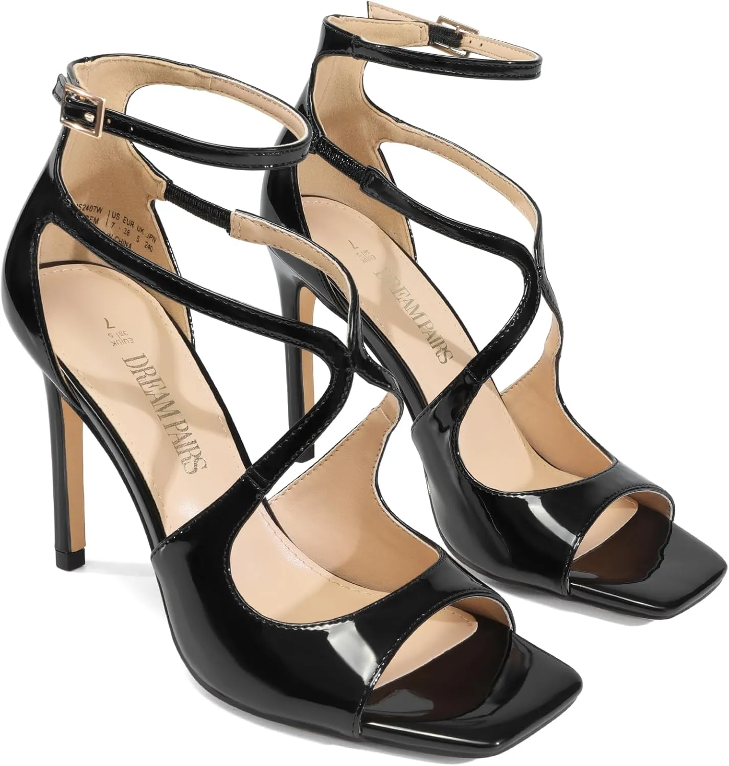 DREAM PAIRS Women's High Heels Sexy Cross Square Open Toe Strappy Dressy Sexy Stylish Stilettos Heels Sandals