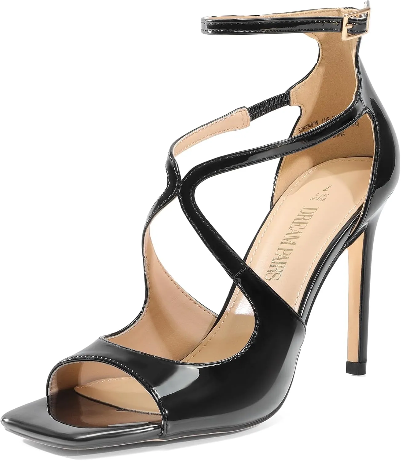 DREAM PAIRS Women's High Heels Sexy Cross Square Open Toe Strappy Dressy Sexy Stylish Stilettos Heels Sandals