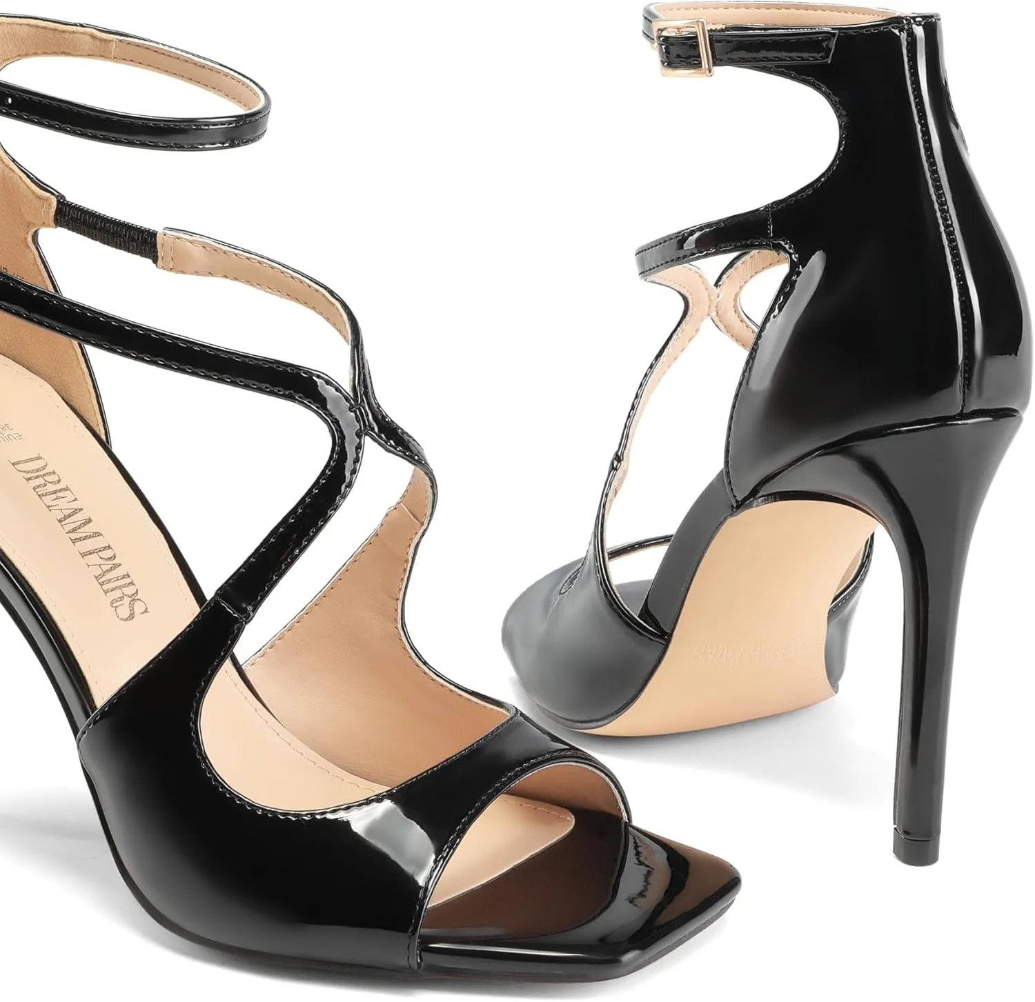 DREAM PAIRS Women's High Heels Sexy Cross Square Open Toe Strappy Dressy Sexy Stylish Stilettos Heels Sandals