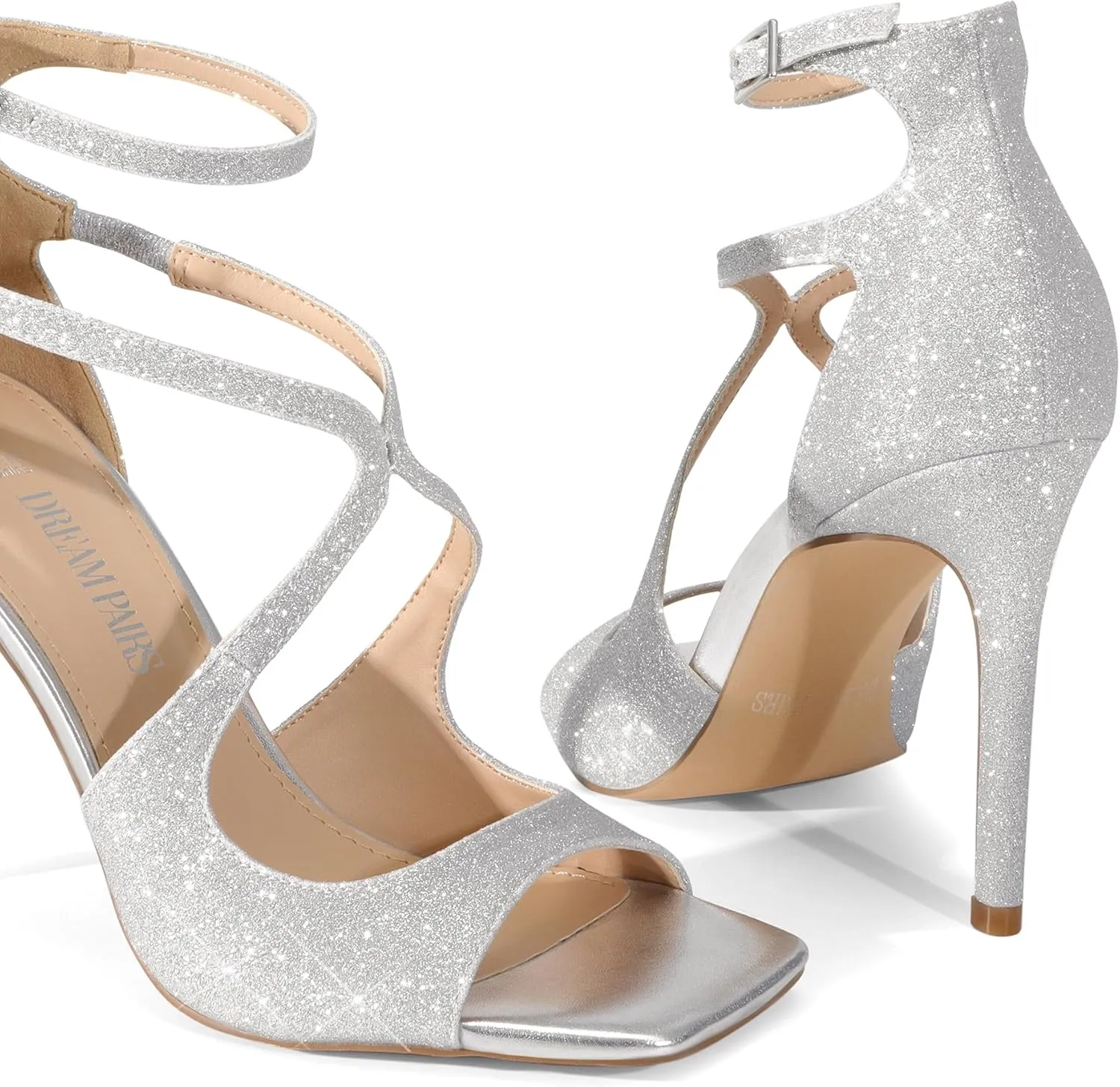 DREAM PAIRS Women's High Heels Sexy Cross Square Open Toe Strappy Dressy Sexy Stylish Stilettos Heels Sandals