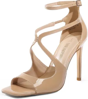 DREAM PAIRS Women's High Heels Sexy Cross Square Open Toe Strappy Dressy Sexy Stylish Stilettos Heels Sandals