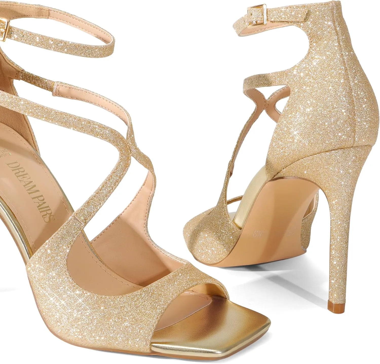 DREAM PAIRS Women's High Heels Sexy Cross Square Open Toe Strappy Dressy Sexy Stylish Stilettos Heels Sandals