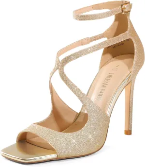 DREAM PAIRS Women's High Heels Sexy Cross Square Open Toe Strappy Dressy Sexy Stylish Stilettos Heels Sandals