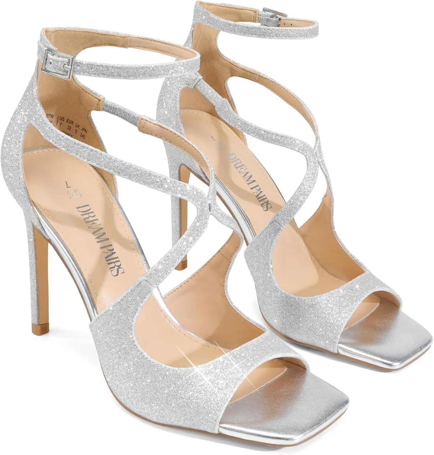 DREAM PAIRS Women's High Heels Sexy Cross Square Open Toe Strappy Dressy Sexy Stylish Stilettos Heels Sandals