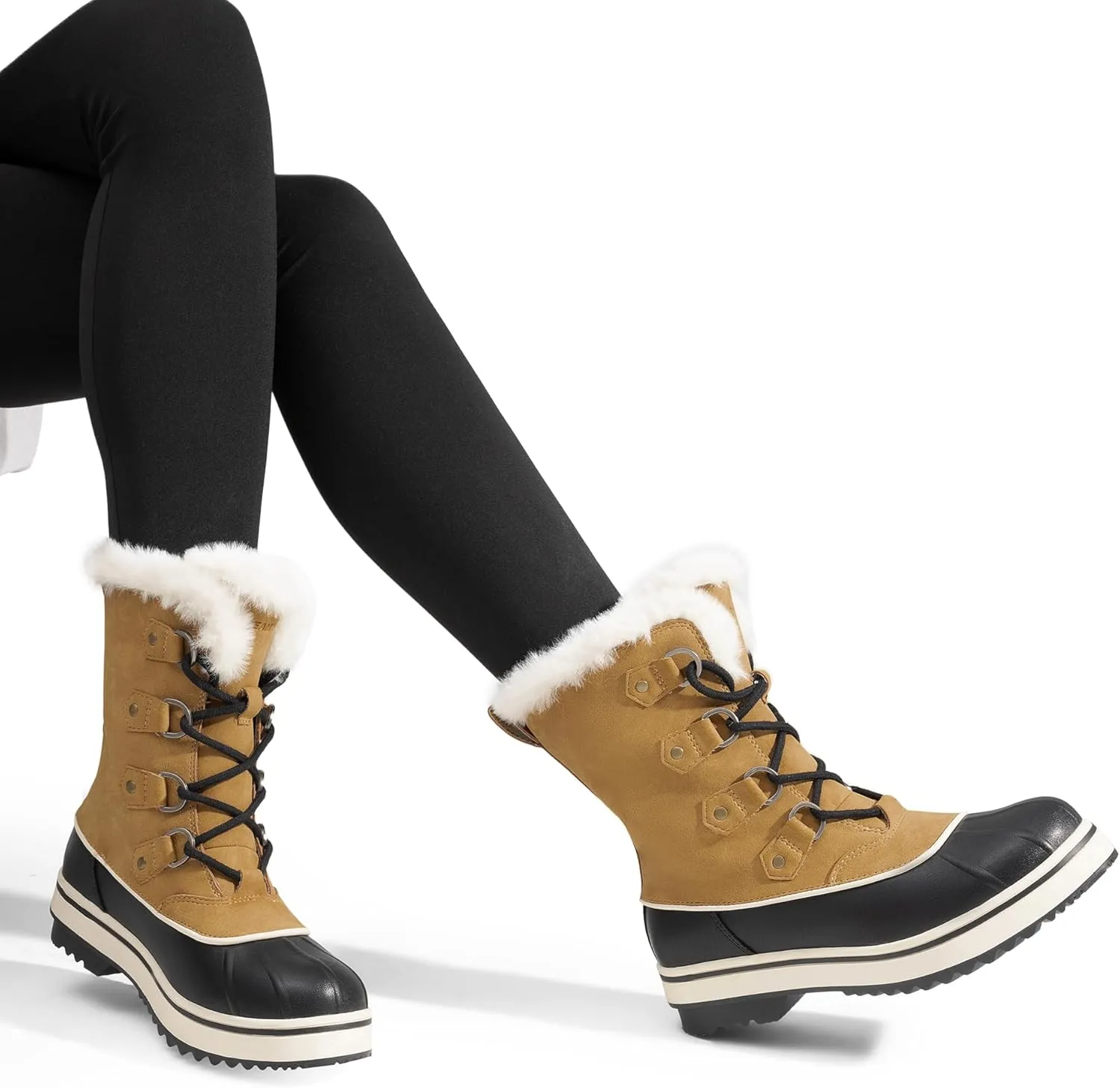 DREAM PAIRS Women's Snow Winter Boots Mid Calf Waterproof Warm Faux Fur Lined Lace Up Anti-slip Outdoor Duck Boots
