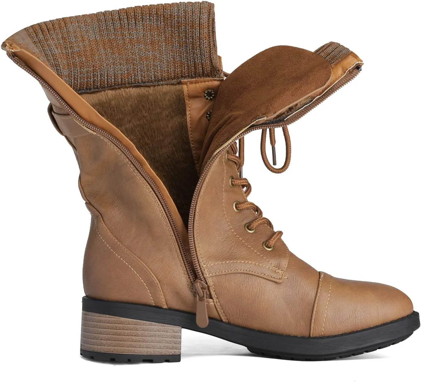 DREAM PAIRS Women's Winter Lace up Mid Calf Combat Riding Military Boots