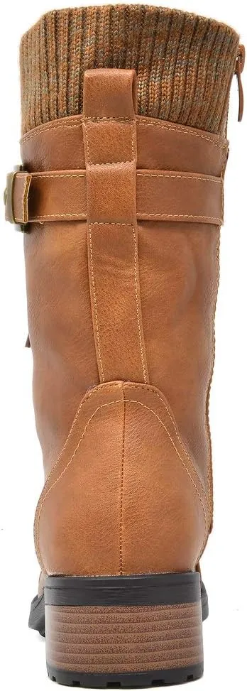 DREAM PAIRS Women's Winter Lace up Mid Calf Combat Riding Military Boots