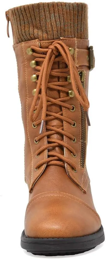 DREAM PAIRS Women's Winter Lace up Mid Calf Combat Riding Military Boots
