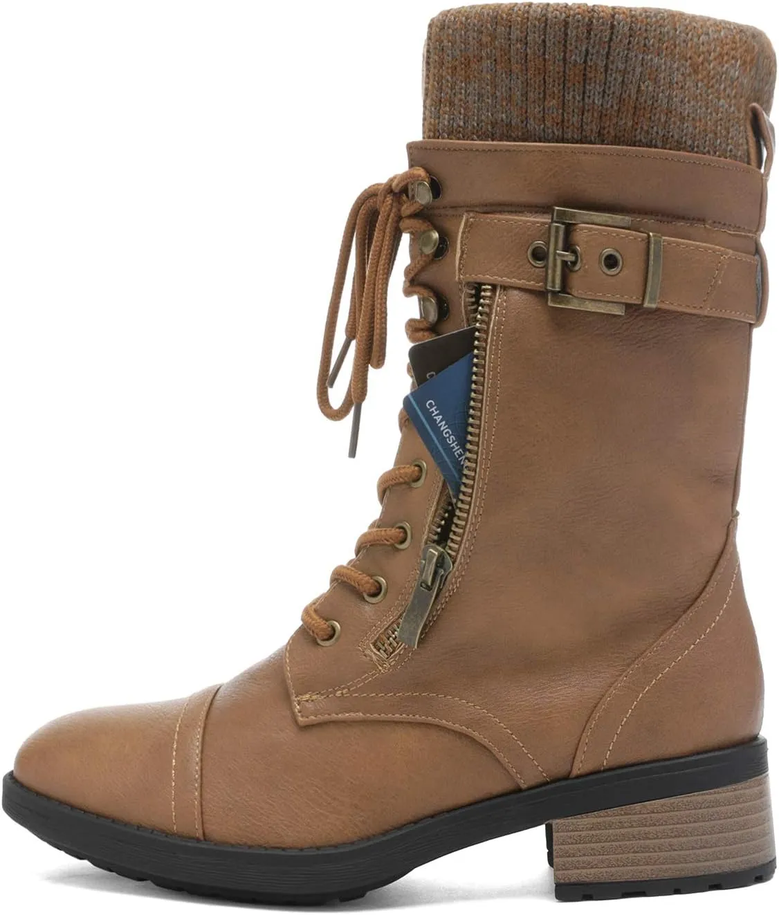 DREAM PAIRS Women's Winter Lace up Mid Calf Combat Riding Military Boots