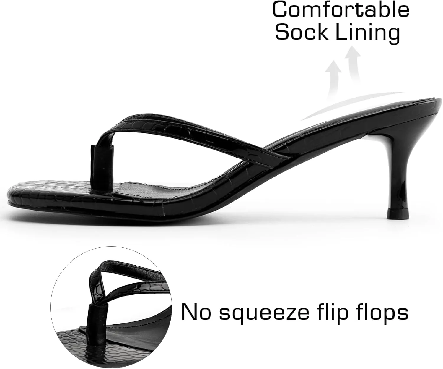 DREAMCIA Square Toe Thong Heeled Sandals Stiletto Slip On Kitten Slingback Flip Flop Heels Slides Summer