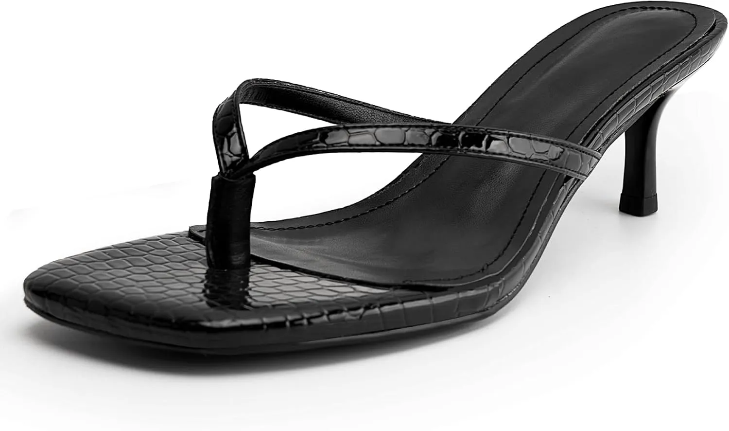 DREAMCIA Square Toe Thong Heeled Sandals Stiletto Slip On Kitten Slingback Flip Flop Heels Slides Summer