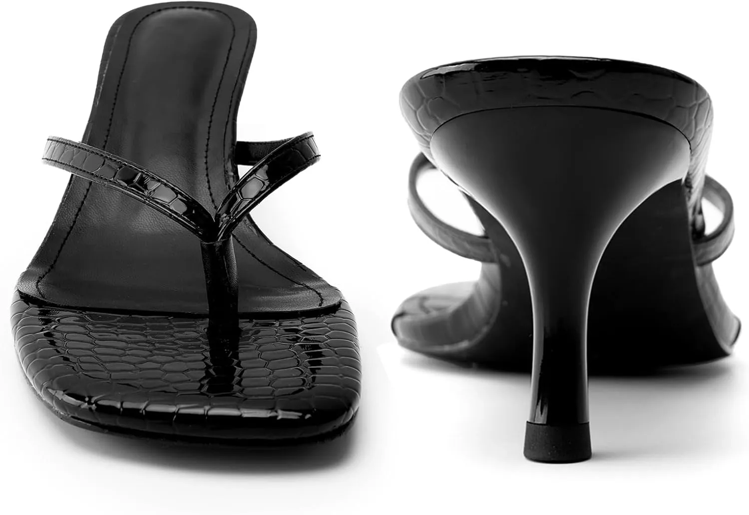 DREAMCIA Square Toe Thong Heeled Sandals Stiletto Slip On Kitten Slingback Flip Flop Heels Slides Summer