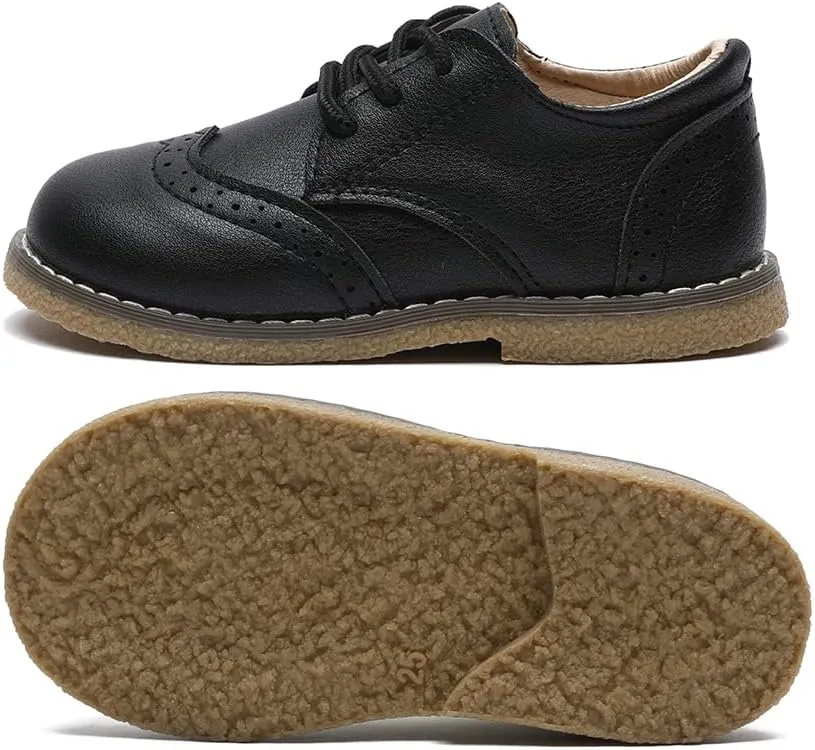 E-FAK Toddler Boys Girls Oxford Shoes Lace-Up PU Leather School Uniform First Walker Outdoor Dress Flat Loafer Shoes(Toddler/Little Kid)