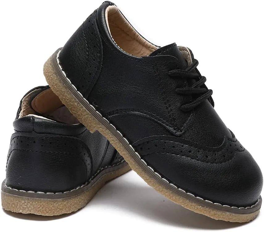 E-FAK Toddler Boys Girls Oxford Shoes Lace-Up PU Leather School Uniform First Walker Outdoor Dress Flat Loafer Shoes(Toddler/Little Kid)