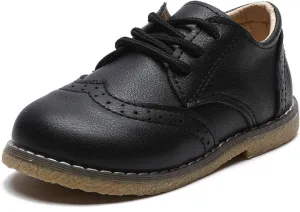 E-FAK Toddler Boys Girls Oxford Shoes Lace-Up PU Leather School Uniform First Walker Outdoor Dress Flat Loafer Shoes(Toddler/Little Kid)