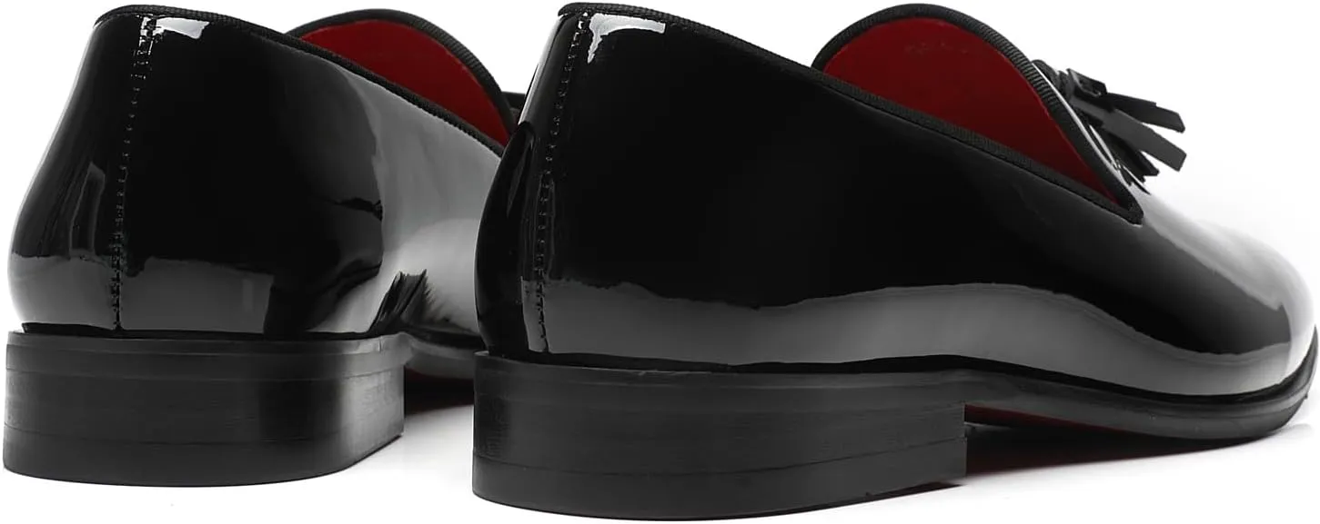 ELANROMAN Men's Patent Leather Loafers Wedding Party Prom Shoes