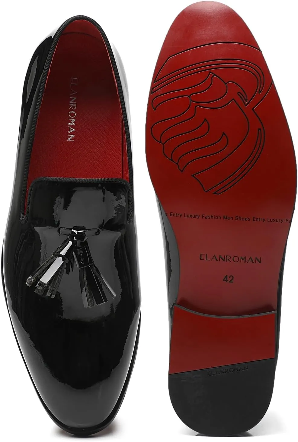 ELANROMAN Men's Patent Leather Loafers Wedding Party Prom Shoes