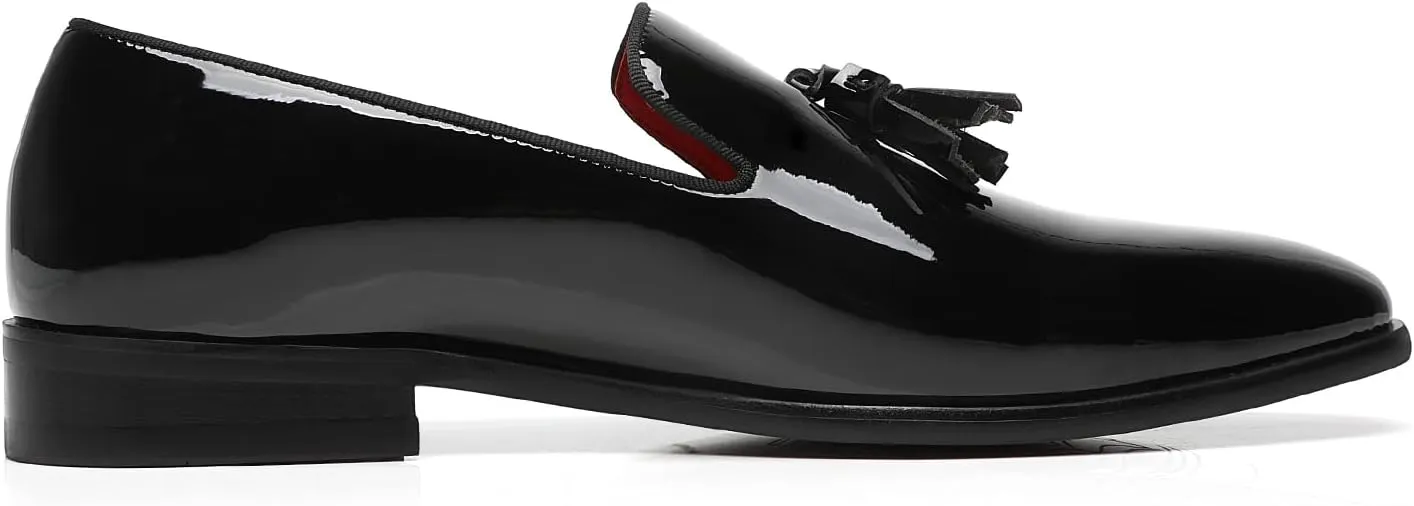 ELANROMAN Men's Patent Leather Loafers Wedding Party Prom Shoes