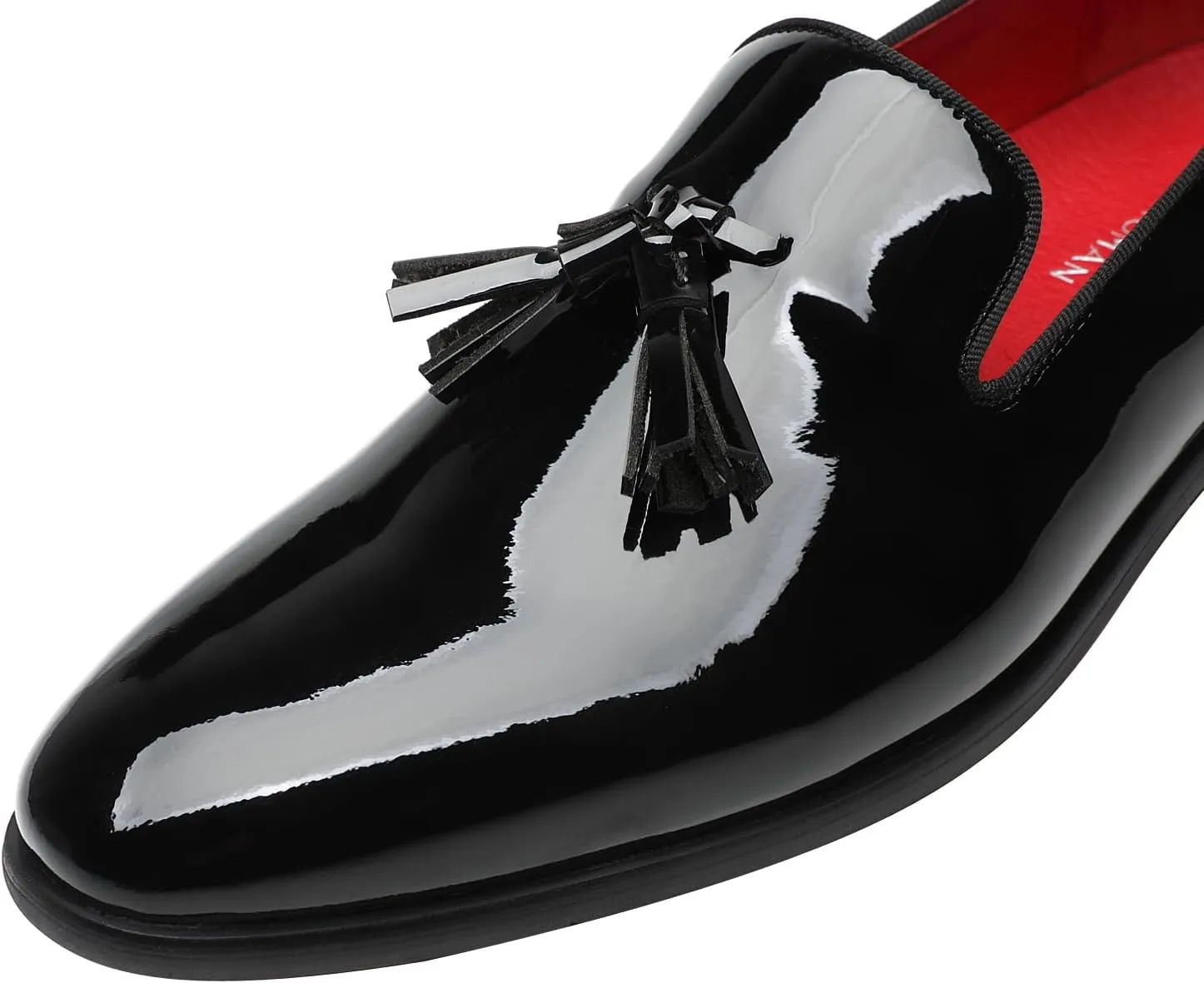 ELANROMAN Men's Patent Leather Loafers Wedding Party Prom Shoes