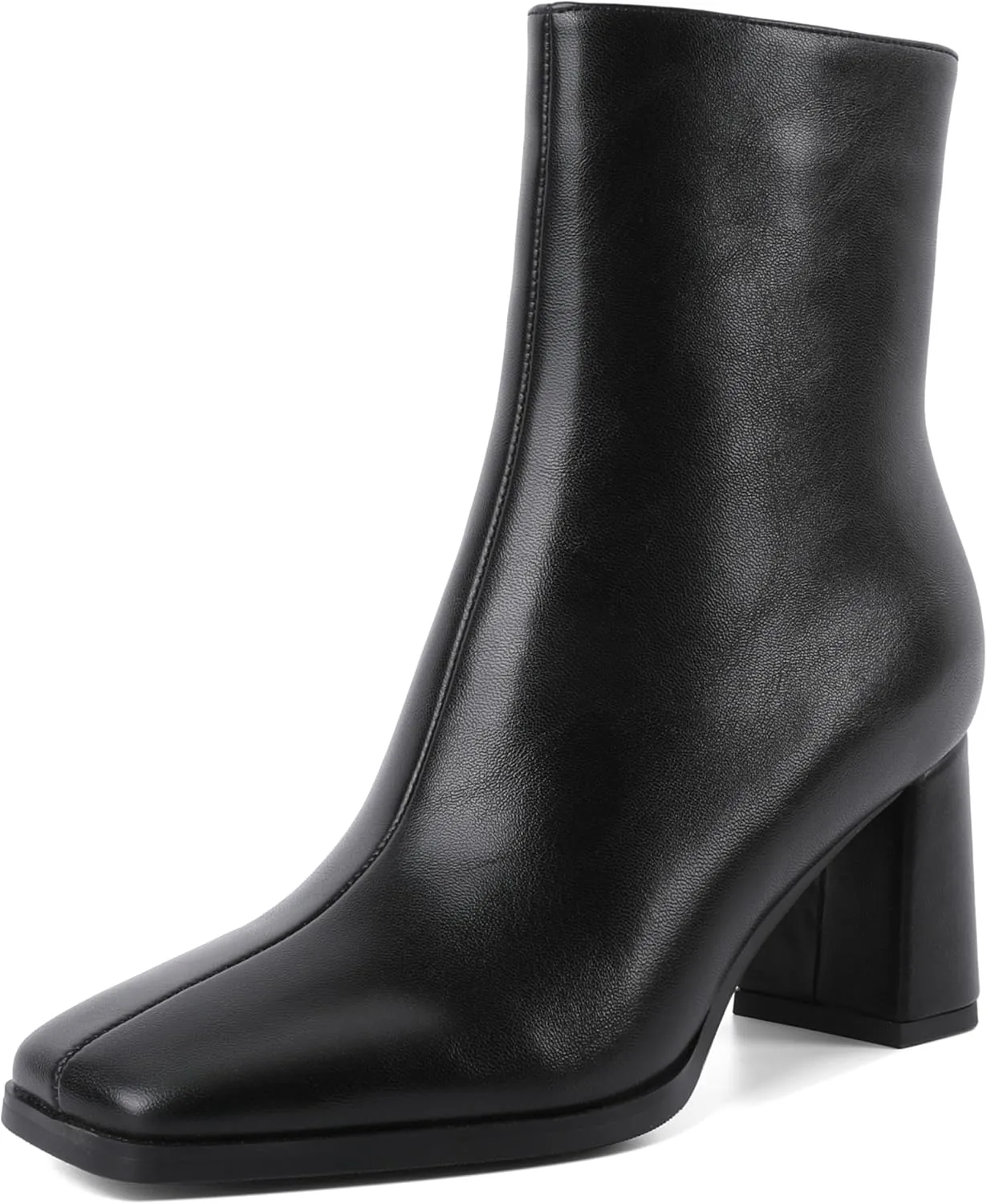 Eldof Ankle Boots Women Chunky Heel Square Toe High Heeled Gogo Short Booties Side Zipper 3 Inches