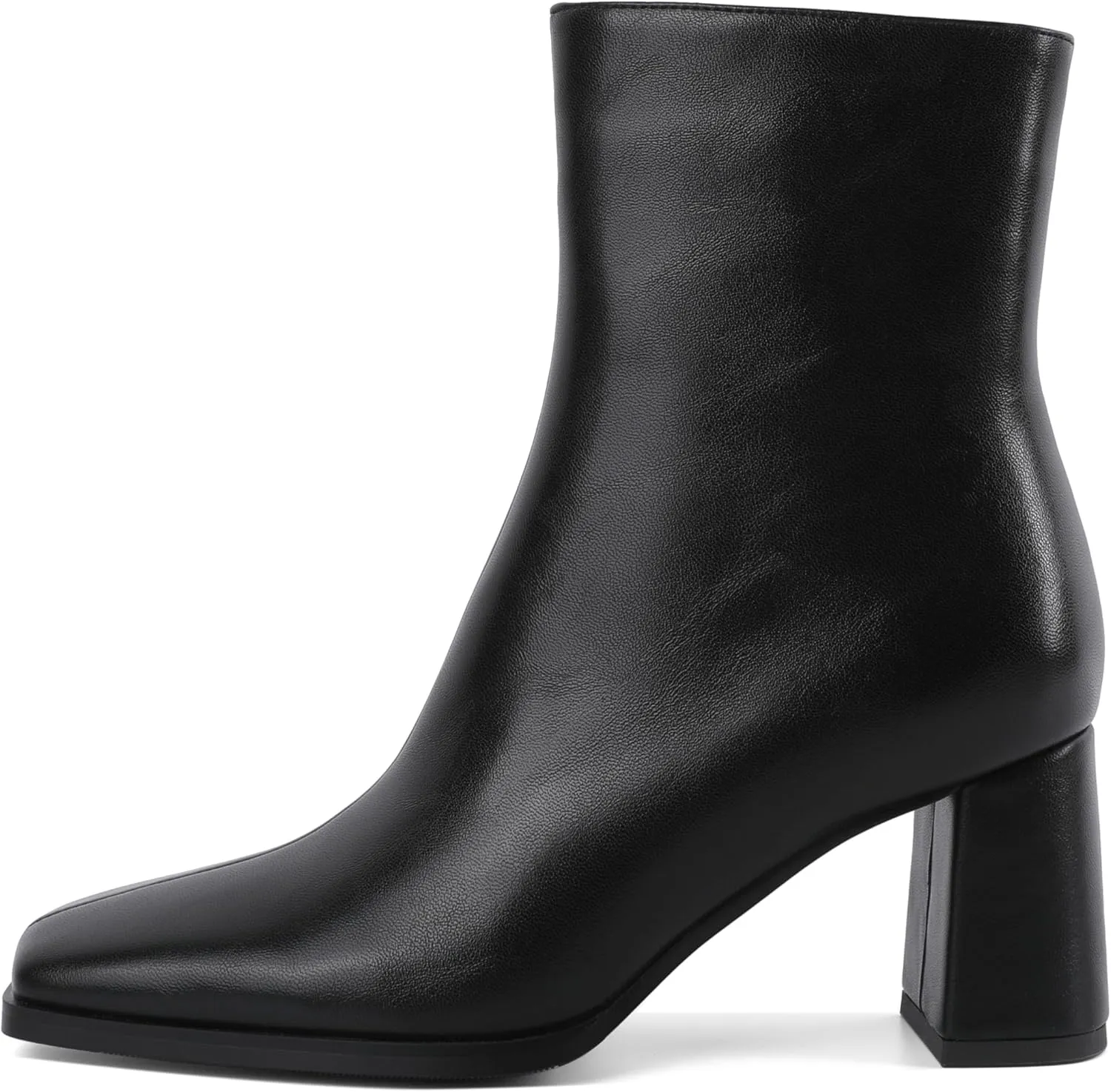 Eldof Ankle Boots Women Chunky Heel Square Toe High Heeled Gogo Short Booties Side Zipper 3 Inches