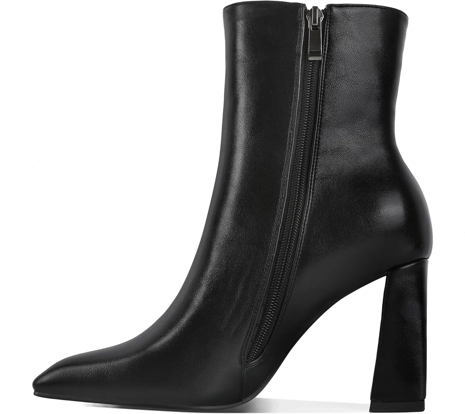 Eldof Square Toe Ankle Boots for Women Block Heel Chunky Gogo Boots High Heeled Short Booties Side Zipper 3 Inches