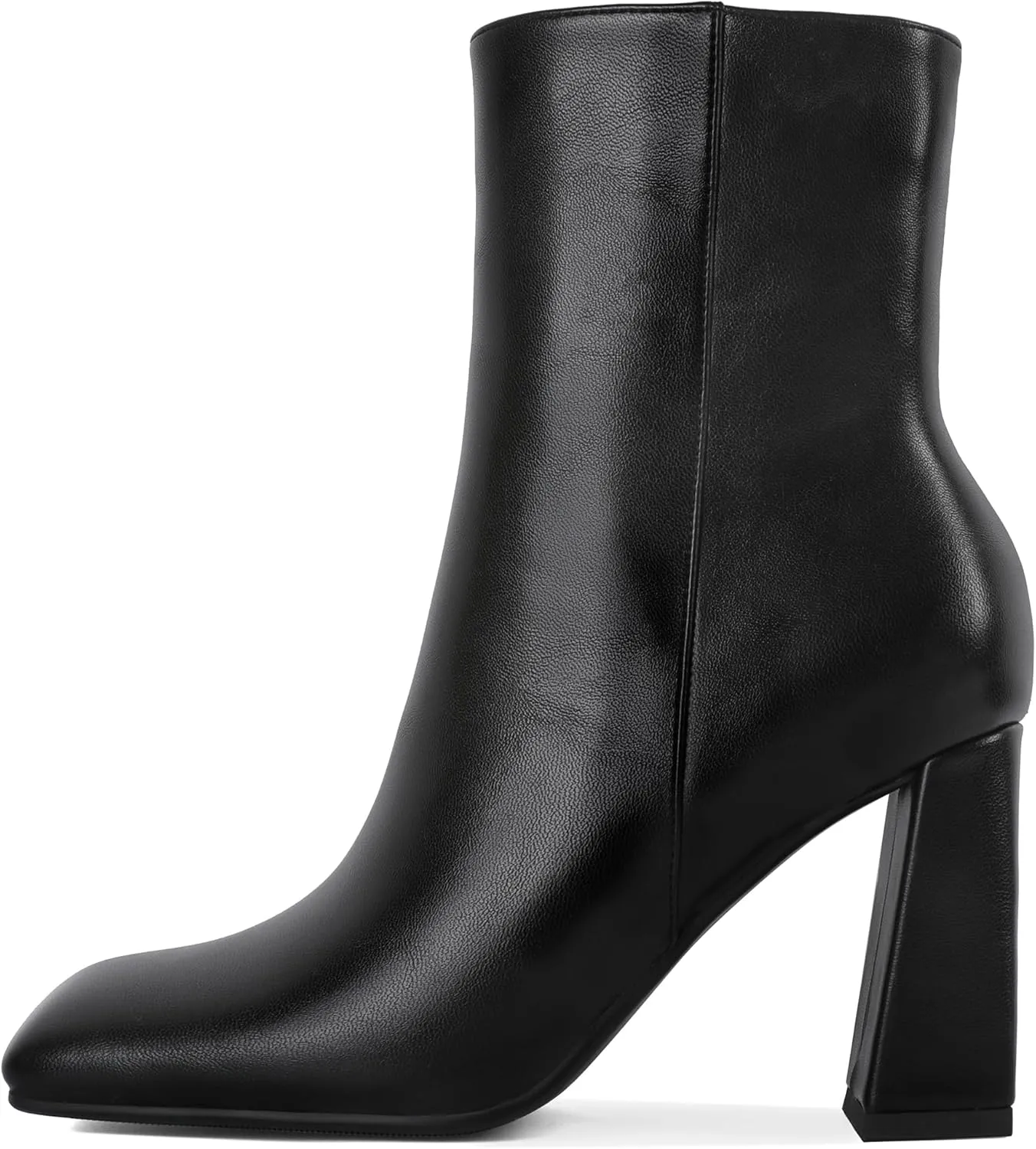 Eldof Square Toe Ankle Boots for Women Block Heel Chunky Gogo Boots High Heeled Short Booties Side Zipper 3 Inches