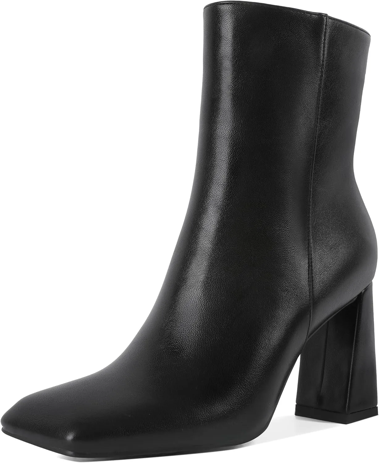 Eldof Square Toe Ankle Boots for Women Block Heel Chunky Gogo Boots High Heeled Short Booties Side Zipper 3 Inches