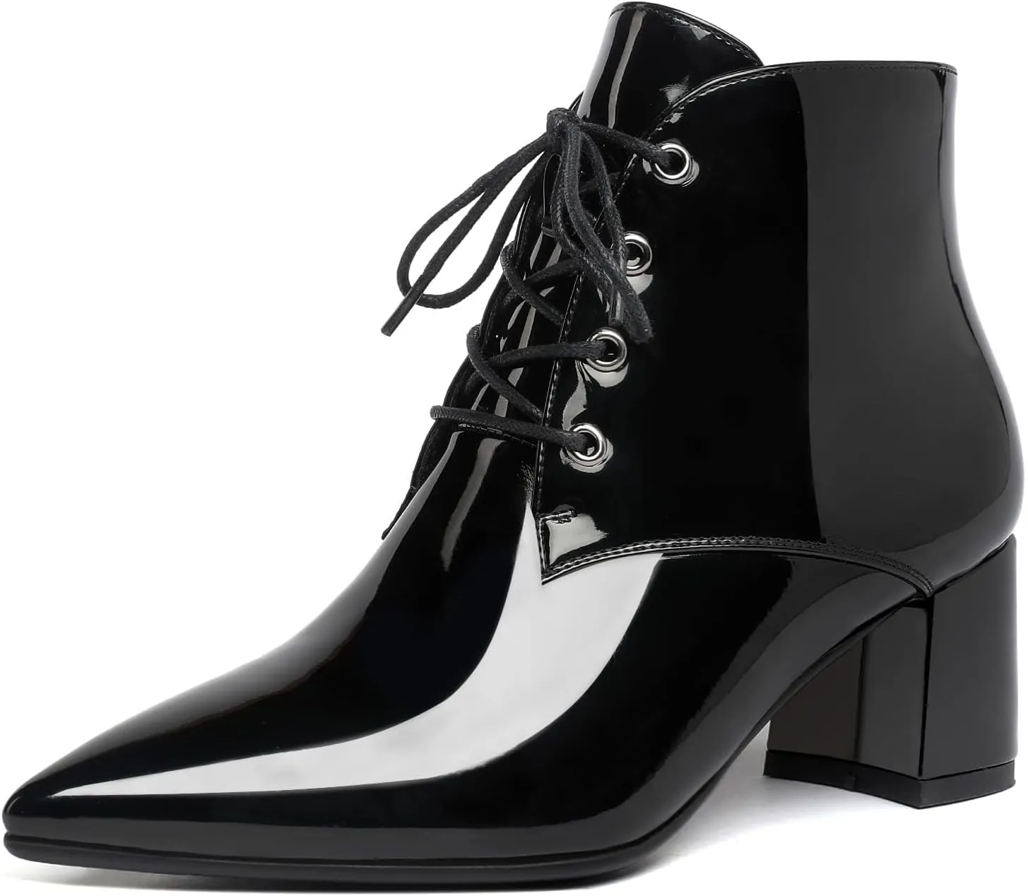 Eldof Women's Booties Low Chunky Heel Ankle Boots Pointed Toe Lace Up Comfortable Walking Boots
