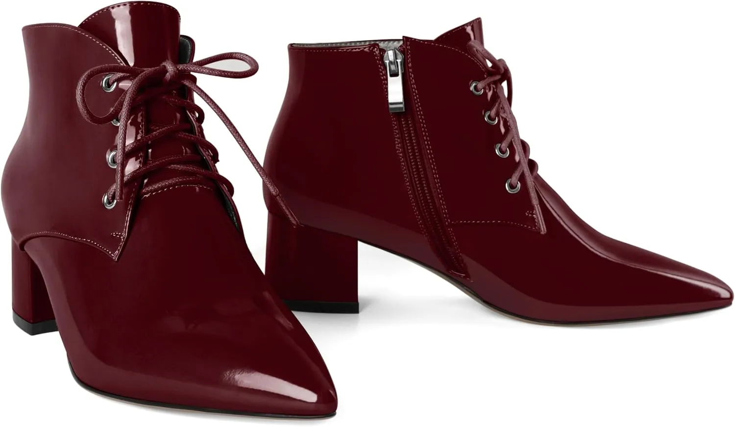 Eldof Women's Booties Low Chunky Heel Ankle Boots Pointed Toe Lace Up Comfortable Walking Boots