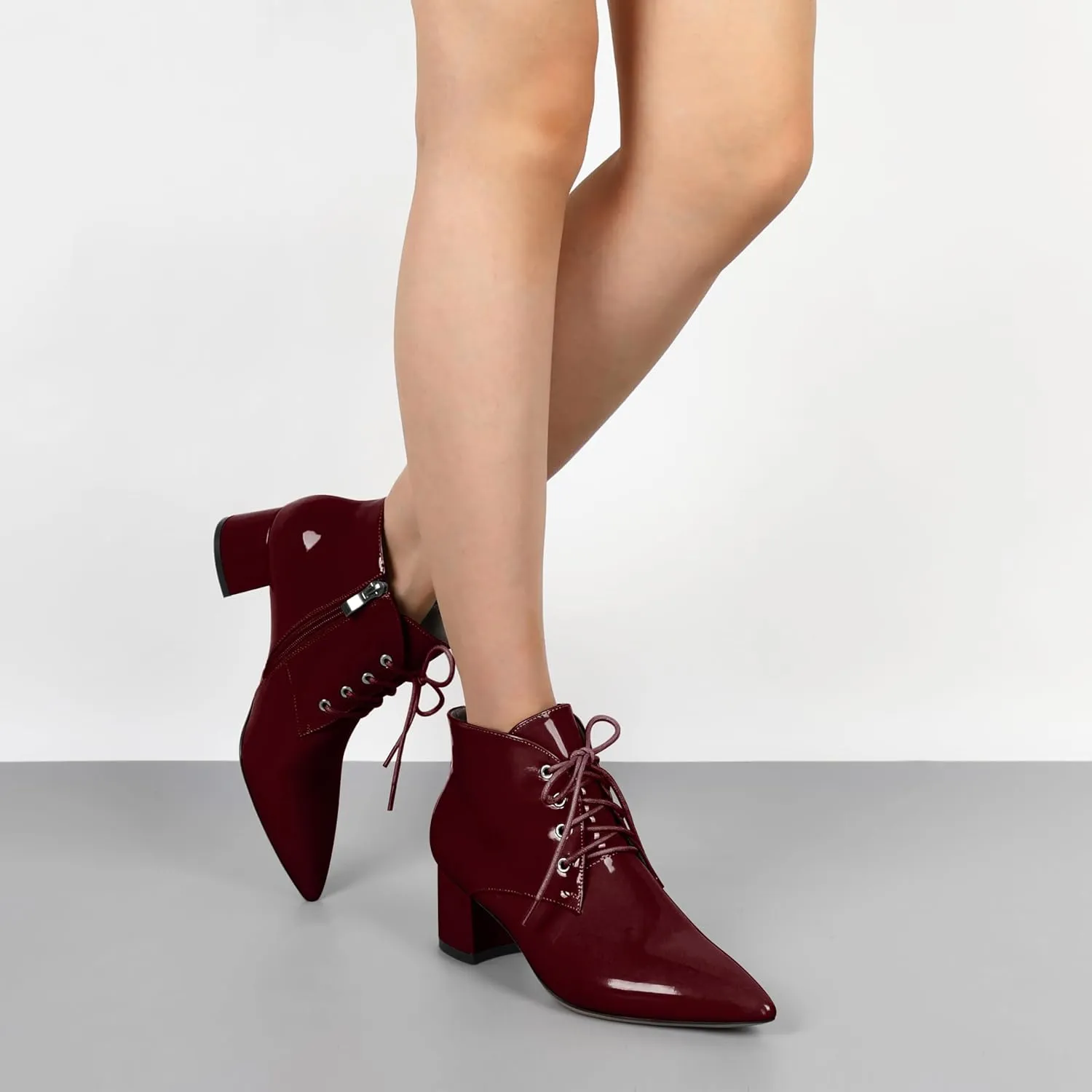 Eldof Women's Booties Low Chunky Heel Ankle Boots Pointed Toe Lace Up Comfortable Walking Boots