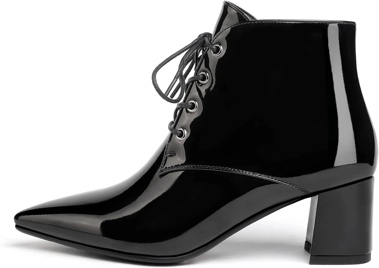 Eldof Women's Booties Low Chunky Heel Ankle Boots Pointed Toe Lace Up Comfortable Walking Boots