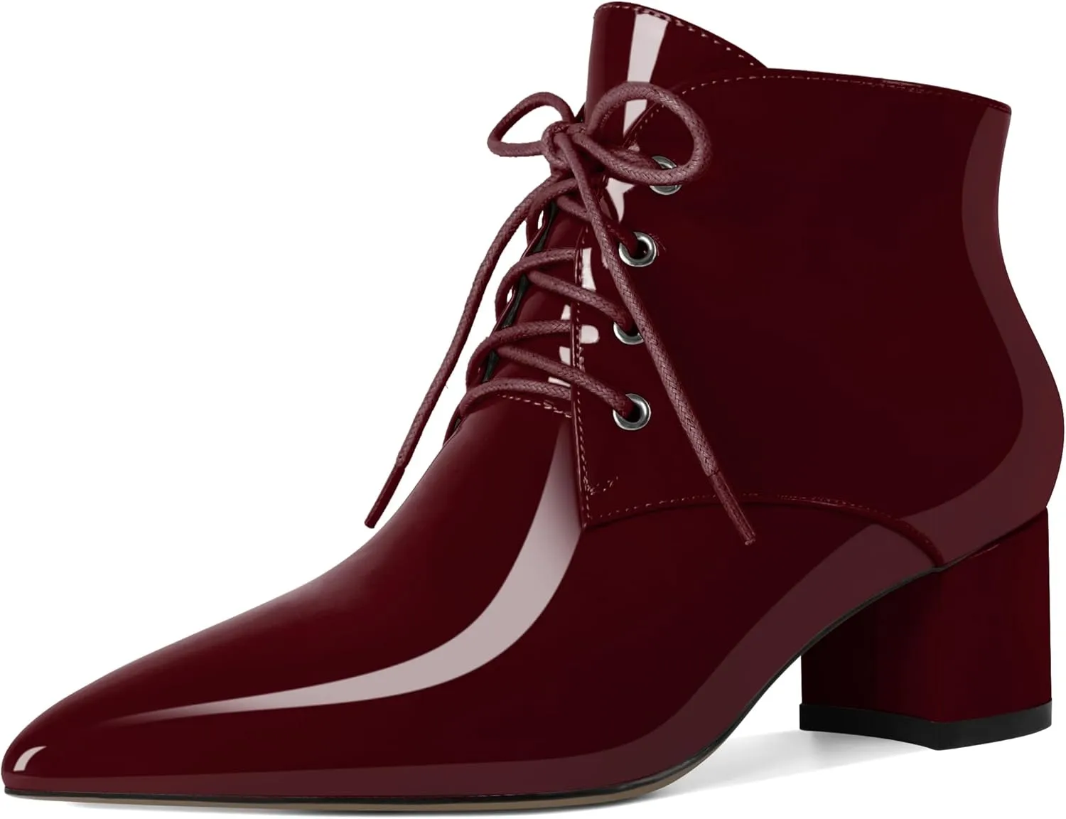 Eldof Women's Booties Low Chunky Heel Ankle Boots Pointed Toe Lace Up Comfortable Walking Boots