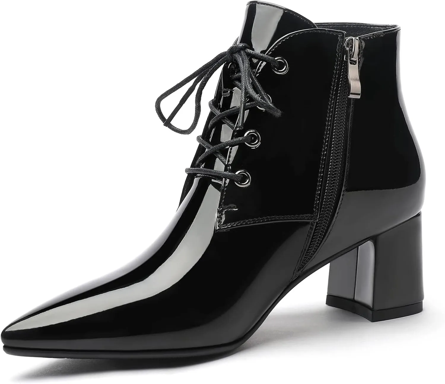 Eldof Women's Booties Low Chunky Heel Ankle Boots Pointed Toe Lace Up Comfortable Walking Boots