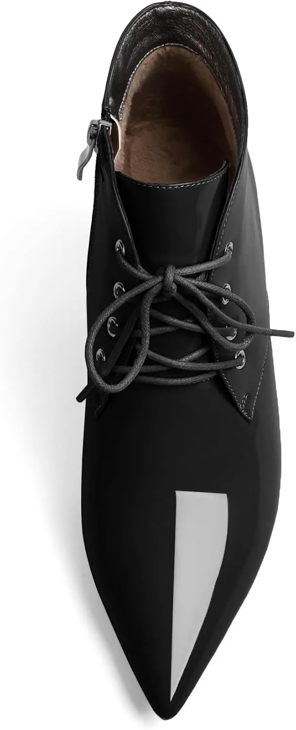 Eldof Women's Kitten Low Heel Ankle Boots Pointed Toe Lace Up Comfortable Walking Short Boots 2.5 Inches