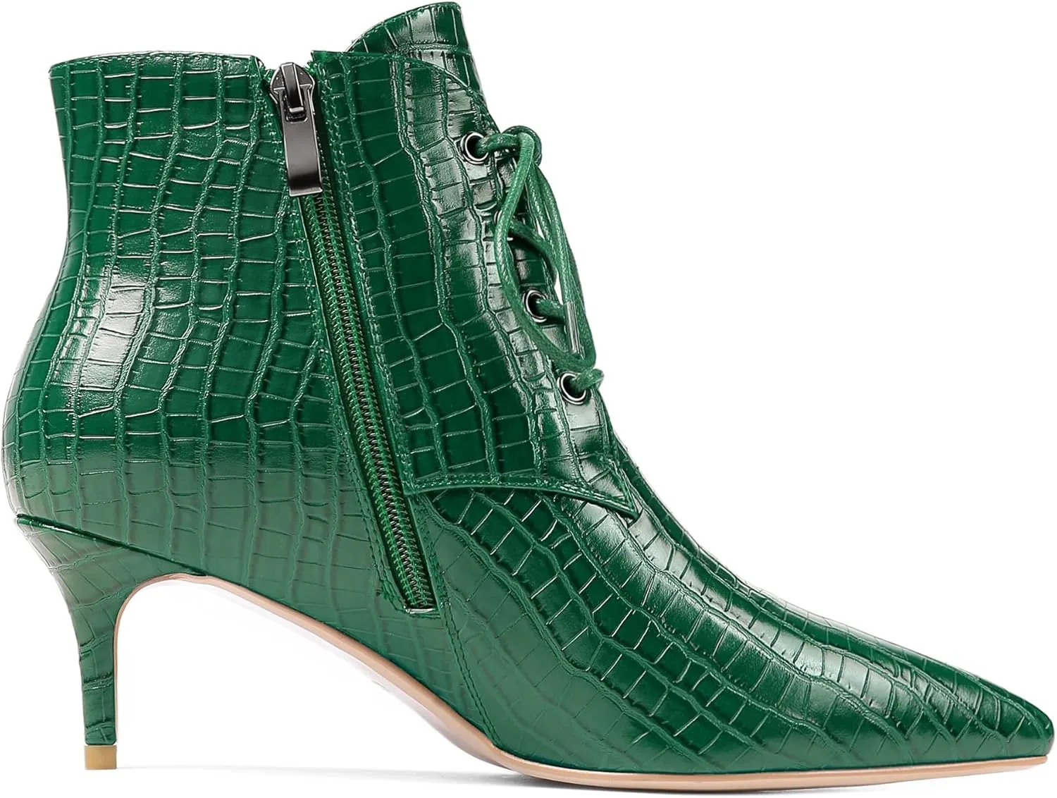 Eldof Women's Kitten Low Heel Ankle Boots Pointed Toe Lace Up Comfortable Walking Short Boots 2.5 Inches