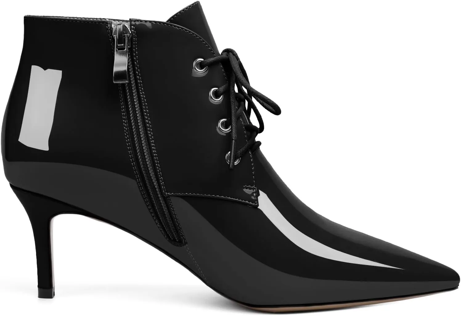 Eldof Women's Kitten Low Heel Ankle Boots Pointed Toe Lace Up Comfortable Walking Short Boots 2.5 Inches