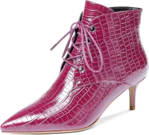 Eldof Women's Kitten Low Heel Ankle Boots Pointed Toe Lace Up Comfortable Walking Short Boots 2.5 Inches