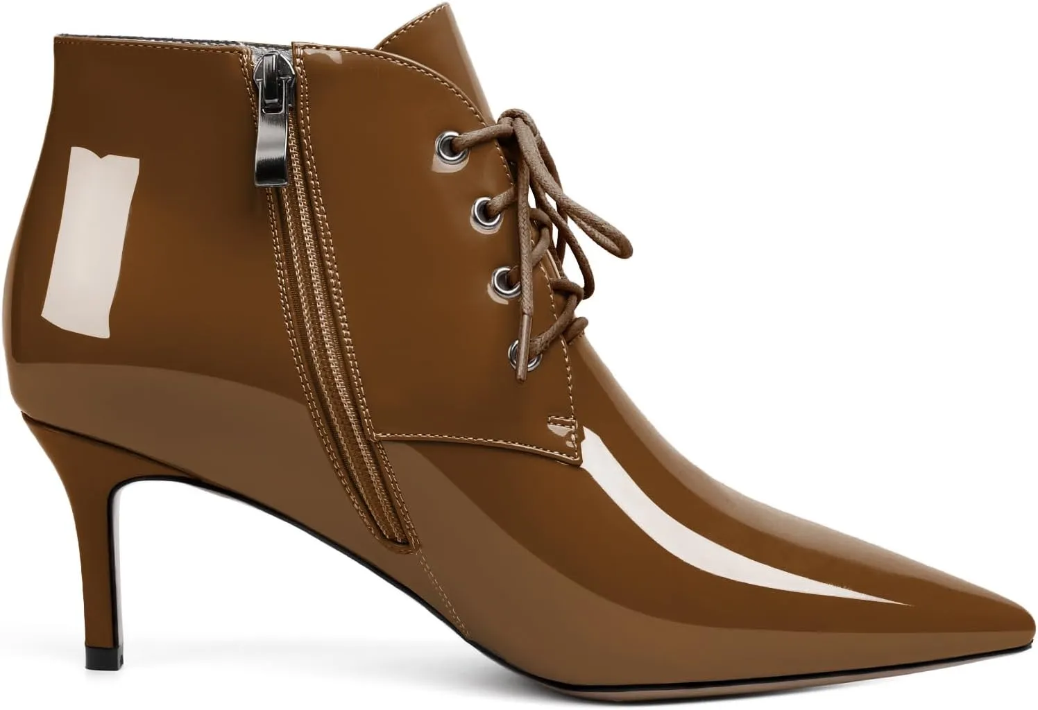 Eldof Women's Kitten Low Heel Ankle Boots Pointed Toe Lace Up Comfortable Walking Short Boots 2.5 Inches
