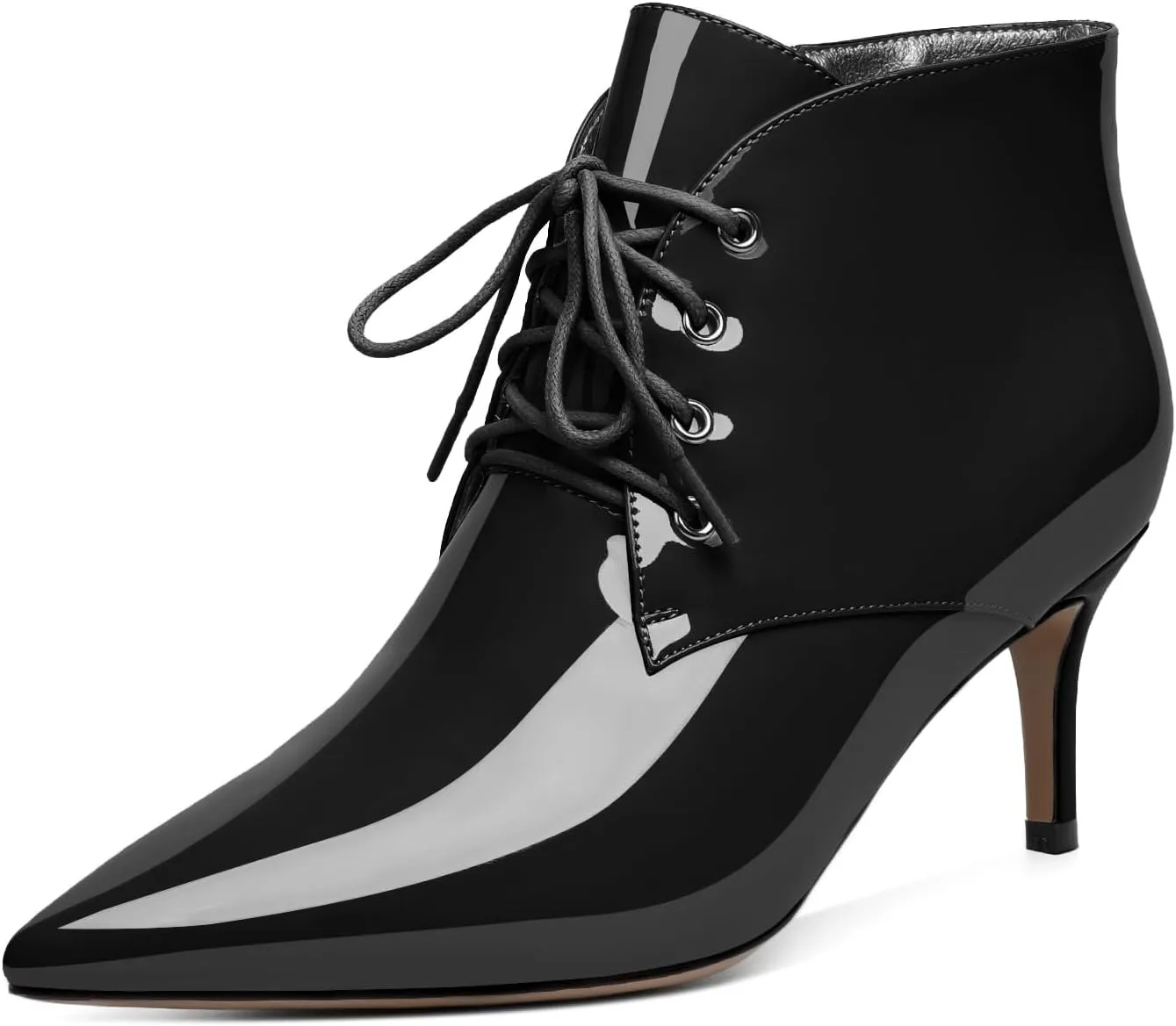Eldof Women's Kitten Low Heel Ankle Boots Pointed Toe Lace Up Comfortable Walking Short Boots 2.5 Inches