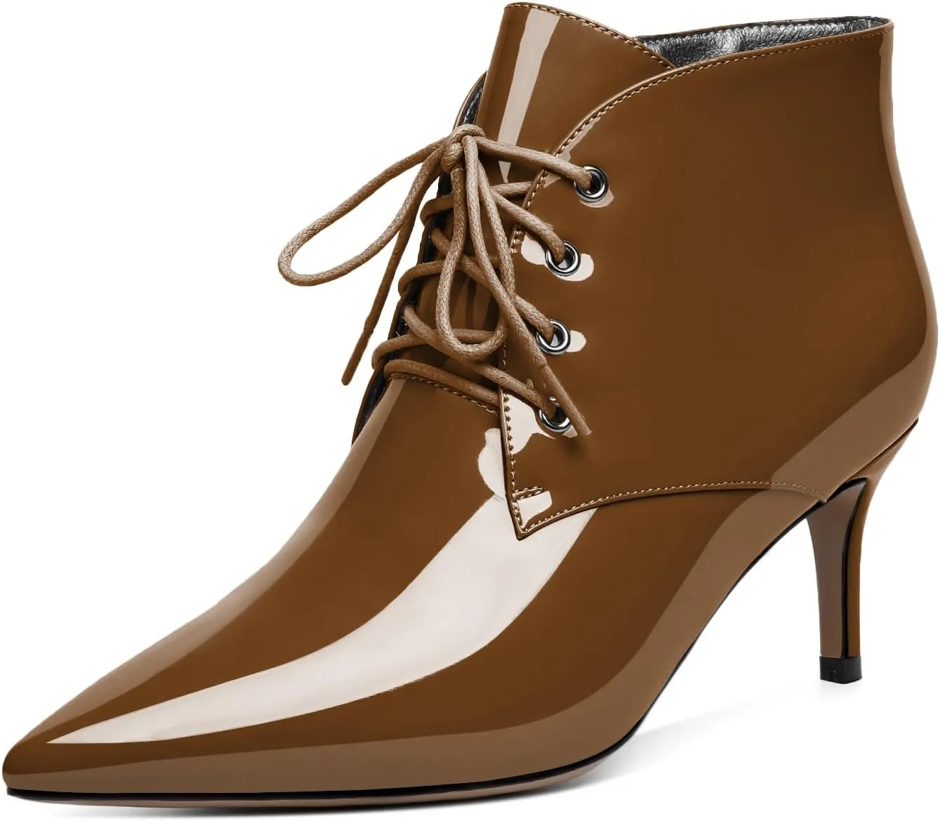 Eldof Women's Kitten Low Heel Ankle Boots Pointed Toe Lace Up Comfortable Walking Short Boots 2.5 Inches