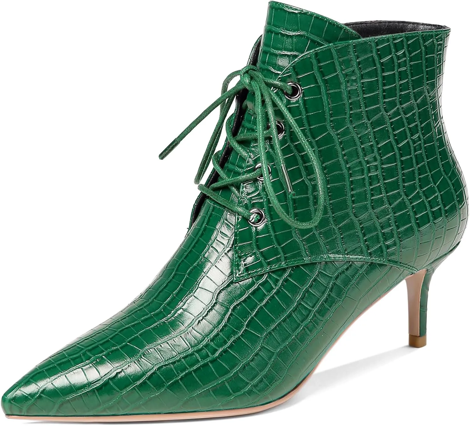 Eldof Women's Kitten Low Heel Ankle Boots Pointed Toe Lace Up Comfortable Walking Short Boots 2.5 Inches