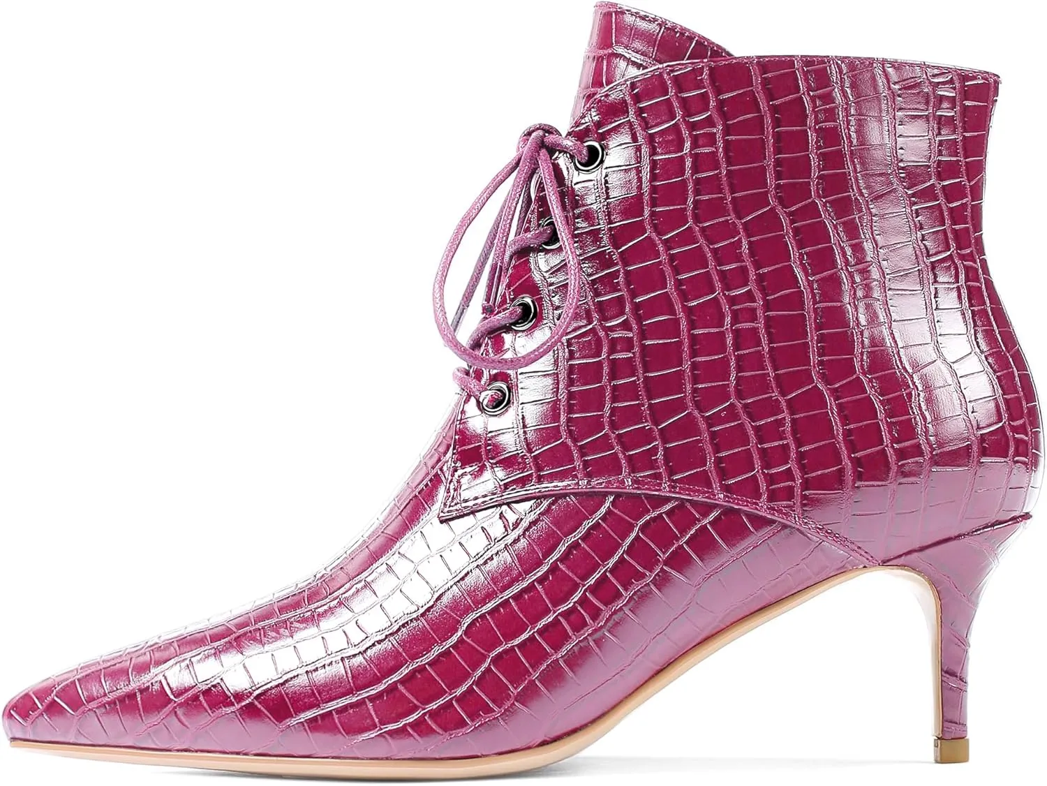 Eldof Women's Kitten Low Heel Ankle Boots Pointed Toe Lace Up Comfortable Walking Short Boots 2.5 Inches