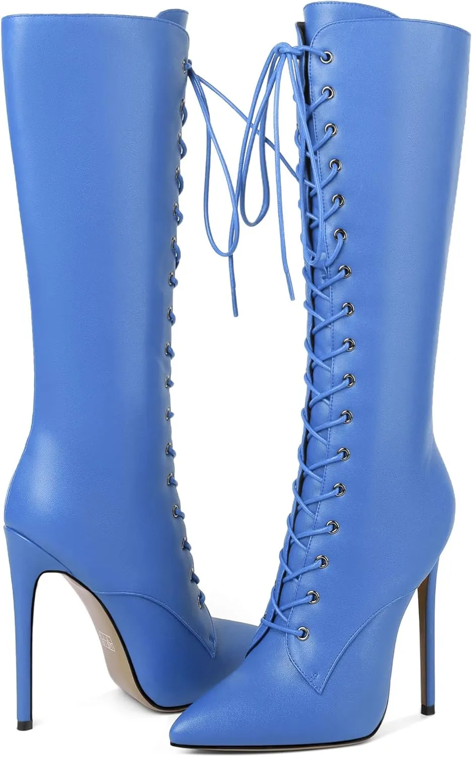 Eldof Women's Knee-High Boots Lace Up High Heeled Stiletto Sexy Boot
