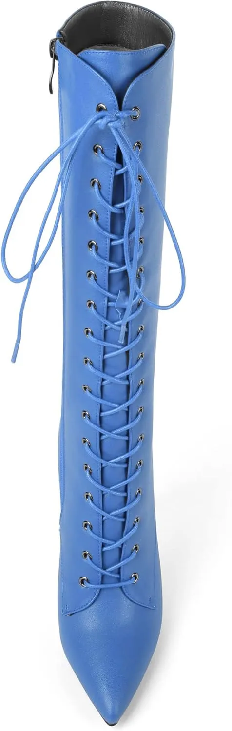 Eldof Women's Knee-High Boots Lace Up High Heeled Stiletto Sexy Boot